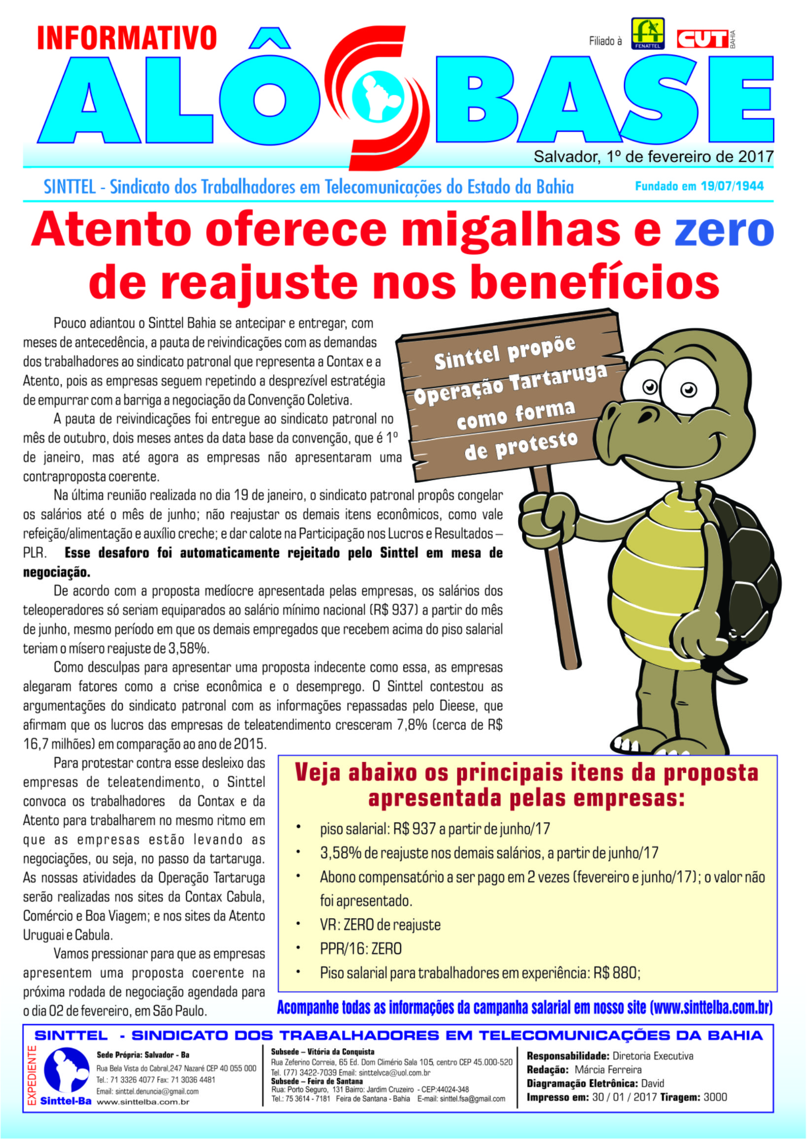 Atento oferece migalhas e zero de reajuste nos benefÃ­cios
